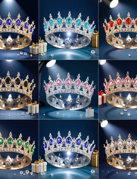 Corona de cristal barroca, corona real de lujo redonda, tocado de novia, tiara dorada, regalo para dama de honor - Shein - FashionsVida
