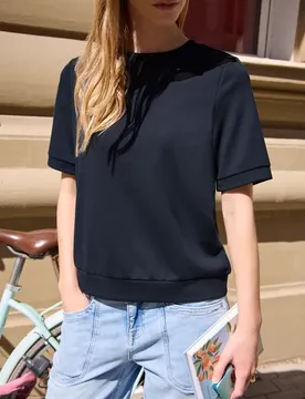 Street One Basic T-Shirt mit Kurzarm und Rundhals female Blau