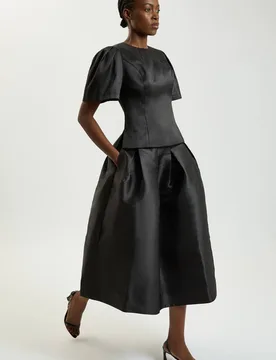 Women's Petite Twill Woven Prom Maxi Skirt in Black Size: 16 - Black - Size: 16 - Karen millen - FashionsVida