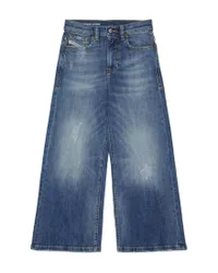 Jeans wide leg lavaggio medio stone washed in cotone con baffature