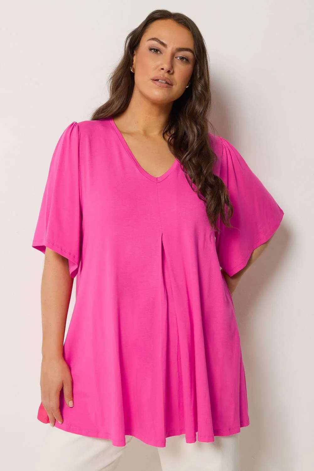 Pleat Front Top - Bright Pink - Size: 20 - Yours - FashionsVida