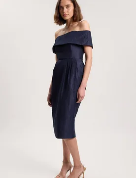 Textured Tailored Twill Bandeau Midi Dress - Navy - Size: 12 - Karen millen - FashionsVida