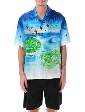 Silk Shirt with Cuban Collar - Size L