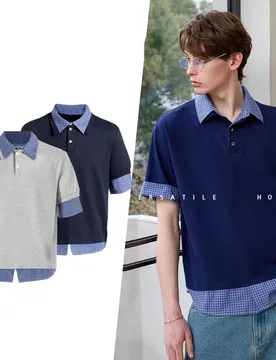 Off Campus Same Style Campus Style Short Sleeves Fake two piece patchwork grid polo collar short sleeved shirt - Aliexpress - FashionsVida