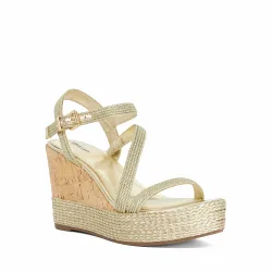 Womens Ladies Koda - Gold Cork Wedge Sandals Fabric - Size Uk 6