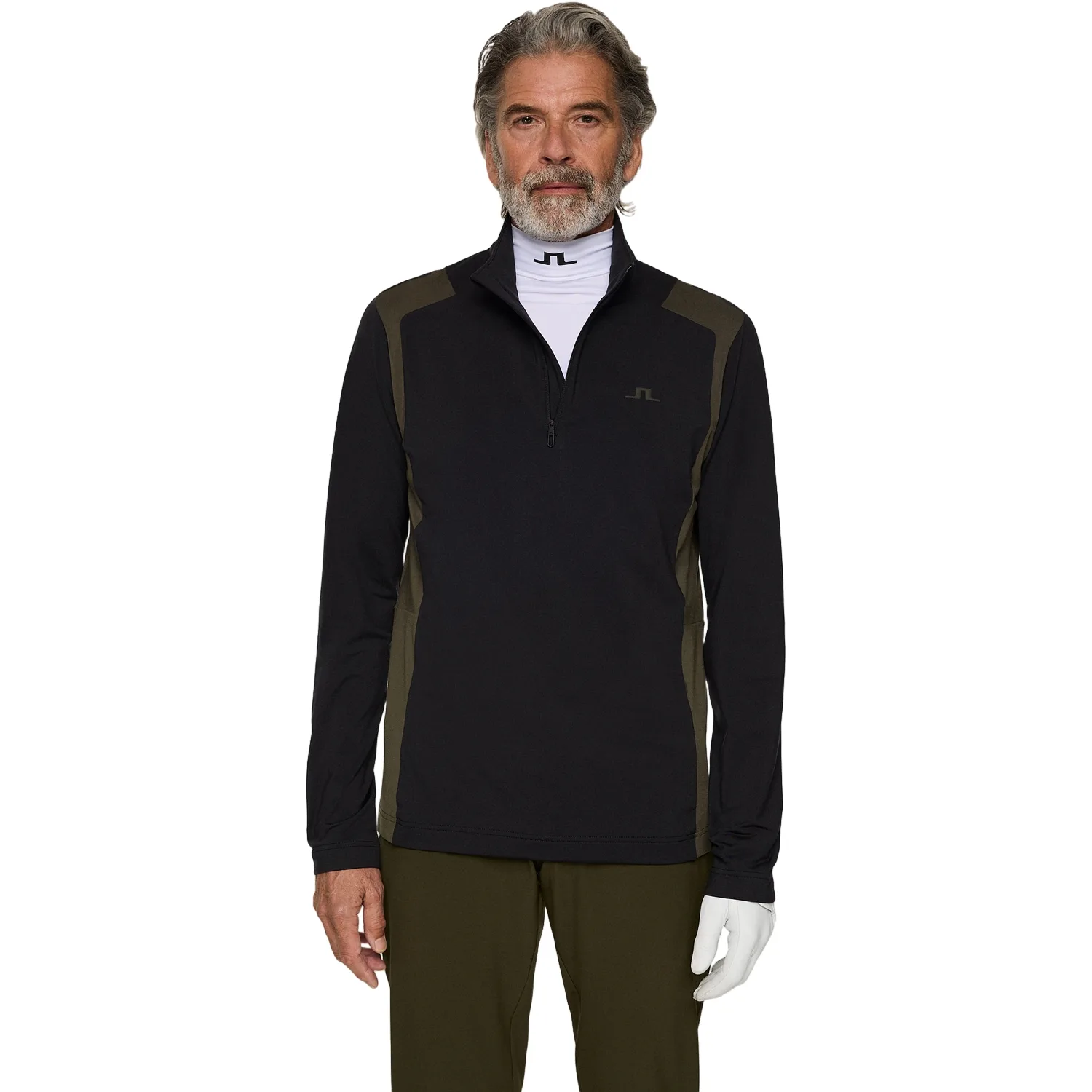Layer Lukas 1/4 Zip, schwarz/dunkelgruen xl - J.lindeberg - FashionsVida