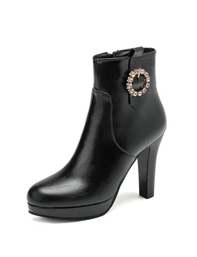 Office Lady White Black Short Botas Zipper Thick High Heels Platform Ankle Mature Classic Platform Modern Boots Stiletto Shoes - Aliexpress - FashionsVida