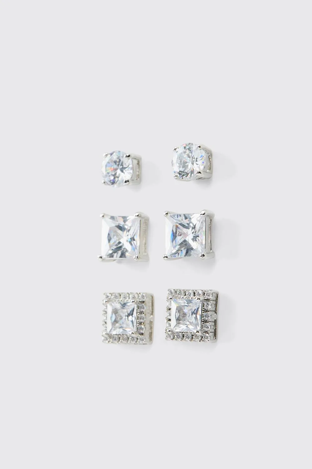 Herren 3er-Pack Diamant-Ohrringe Silver - boohooMAN - FashionsVida