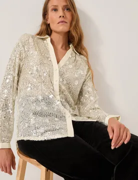 Women's Seema Sequin Shirt Silver Size: XL - Silver - Size: XL - Monsoon - FashionsVida