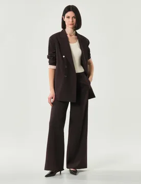 Pantaloni palazzo marroni in tela di viscosa stretch - Hlo! - FashionsVida