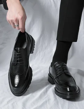 High Quality Leather Shoes for Men British Brock Shoe Business Platform Shoes Casual Black Groom Wedding Shoes Zapatos De Hombre - Aliexpress - FashionsVida