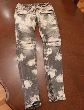 Grey Bleached Denim Biker Jeans - Balmain - FashionsVida