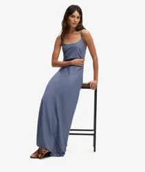 Superdry Damen Bedrucktes Maxi-trägerkleid Blue - Größe: 36