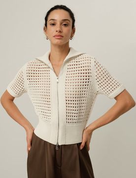 Donna Cardigan Seta-Cotone Zip Doppia L