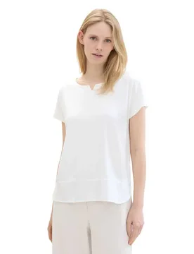Maglietta A Maniche Corte Fabric Mix Whisper White M - Tom tailor - FashionsVida