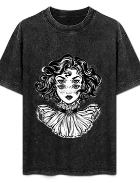 Gothic witch girl head portrait with curly hair and four eyes. T-Shirt Halloween Theme T-Shirt - Aliexpress - FashionsVida
