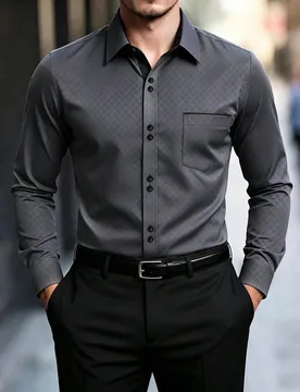 Camisa formal de manga larga con bolsillo y un solo botón para hombre, estilo de negocios, para ceremonia - Shein - FashionsVida