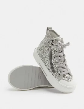 Kids' Glitter Charm High Tops (4 Small - 2 Large) Silver Mix Female - M&S - FashionsVida