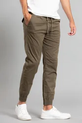 Mens Khaki Cotton Cuffed Trouser - Size 34 (Waist)