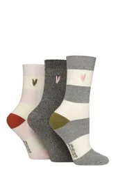Women's 3 Pair Bamboo Ribbed Lightweight Lesiure Socks Grey / Black Twist / Pink 4-8 - Multi Coloured - Size: Small