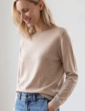 Basic Pullover mit U-Boot-Ausschnitt female Beige