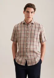 Regular Leinenhemd Karo Beige 47