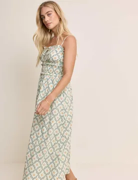 Pure Cotton Printed Midaxi Dress Blue female - Nobody's Child X Elizabeth Scarlett - FashionsVida