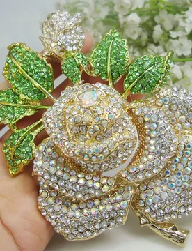 Crystal Brooch Fashion Rose Flower Bud Leaf Clear ABA Crystal Woman's Brooch Pin - Aliexpress - FashionsVida
