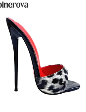 Cm Patent Leather Leopard Print Mules Sexy Round Open Toe Stilettos Ultimate High Heel Slippers Designer Handmade Summer Heels - Aliexpress - FashionsVida