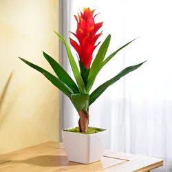 Kunstpflanze Guzmania im Topf, bordeaux