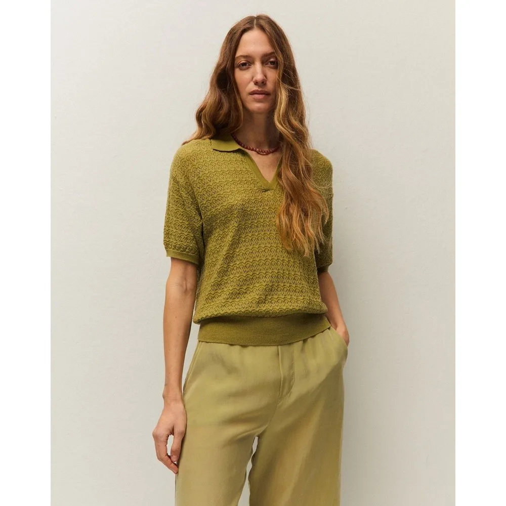 Jersey calado de mujer con cuello polo - System Action - FashionsVida