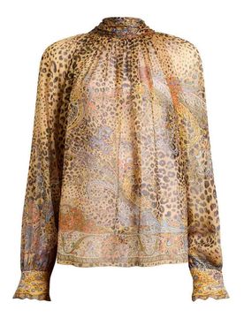 Blusa In Seta Con Stampa Leopardata