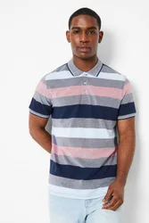 Mens Barbados Stripe Polo - Rose - Size Medium