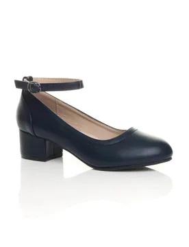Women's Low Block Heel Ankle Strap Court Shoes in Navy Size: 5 - Navy - Size: 5 - Ajvani - FashionsVida
