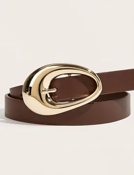 Pieza Cinturón retro Y2K de estilo casual y de negocios para mujer, cinturón de cuero PU marrón vintage con hebilla de metal geométrica, adecuado - Shein - FashionsVida