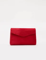 Suede Chain Strap Clutch Bag Red female