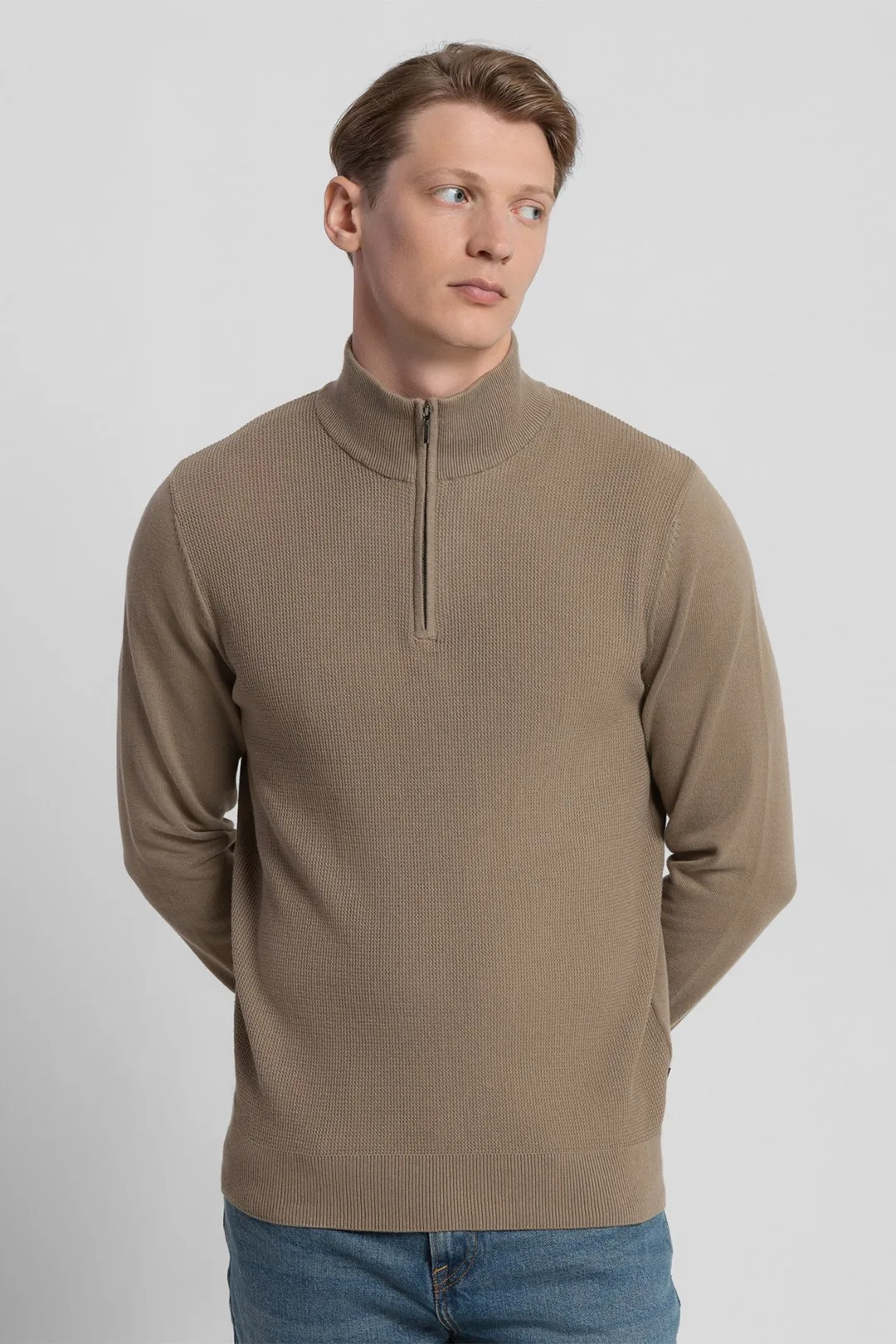 Mens Knitted 1/4 Zip Jumper - Steel & Jelly - FashionsVida