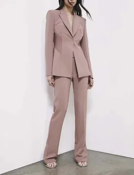 Pantaloni slim dritti rosa antico in crepe con passanti e chiusura con patta - Patrizia pepe - FashionsVida