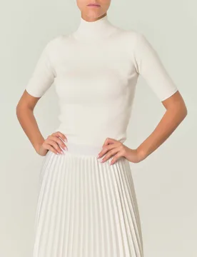 Maglia bianca in viscosa a costine con collo a lupetto e maniche a tre quarti Linea MONOCHROME - Marella - FashionsVida