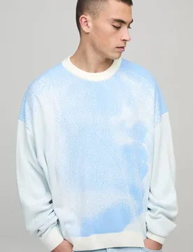 Men's Oversized Boxy Ombre Face Knitted Jumper Blue Size Large Blue L - boohooMAN - FashionsVida