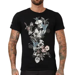Fashion Flower Skeleton Pray T-Shirt 100% Cotton O-Neck Short Sleeve Summer Casual Mens T-shirt Streetwear