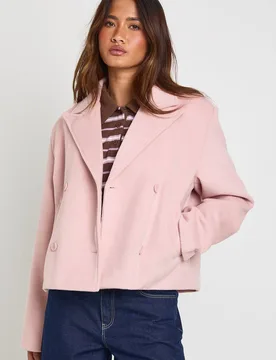 Womens Double Breast Wool Look Jacket - Pink - Size 8 Uk - Boohoo - FashionsVida