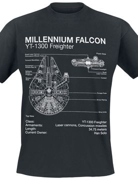 Disney T-Shirt - Millenium Falcon Sketch - S bis 5XL - für Männer - Größe XXL - schwarz - Lizenzierter Fanartikel - Männer - male