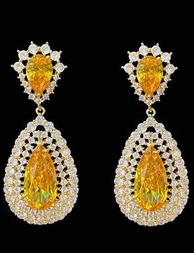 Elegant earrings zirconia blue yellow pink water drop pendant luxury jewelry wedding bride earrings classic dinner party - Aliexpress - FashionsVida