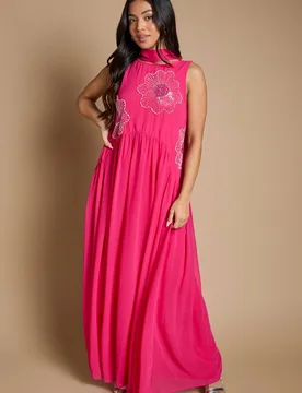 Women's Petite Scarf Detail Hand Stitched Midaxi Dress in Hot Pink Size: 18 - Hot Pink - Size: 18 - OASIS - FashionsVida