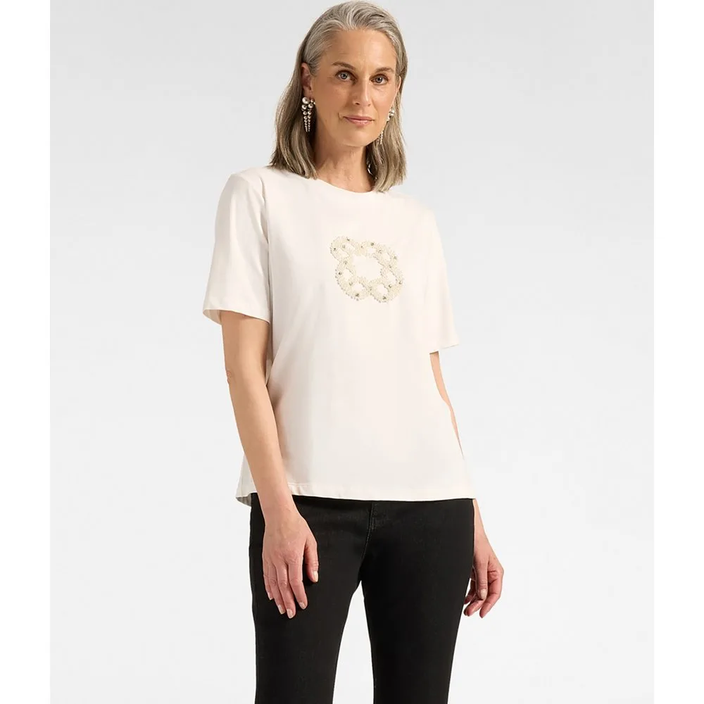 Camiseta de mujer de algodón con bordado monogram bordado monogram delante - Elena Miró - FashionsVida