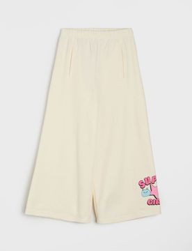 Pantaloni tuta wide leg in tessuto terry - panna