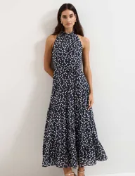 Lyocell Rich Polka Dot Maxi Tiered Dress Navy Mix female