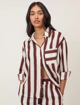 Striped Collared Shirt with Linen Multi female - Nobody's Child - FashionsVida
