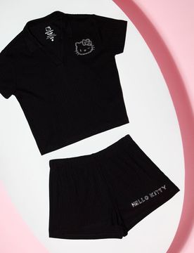 Pigiama a due pezzi con miscela di viscosa Hello Kitty - nero
